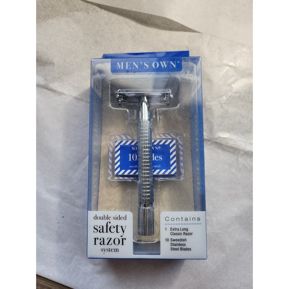 Mens Own Double Sided Safety Razor System with 10 Swedish Stainless Steel Blades